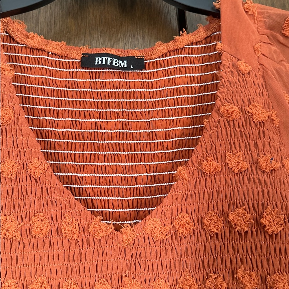 BTFBM Vibrant burnt Orange Textured Dress with lining. Size large. - Picture 2 of 4